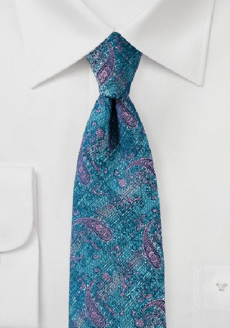 Faded Paisley Tie in Teal and Pink