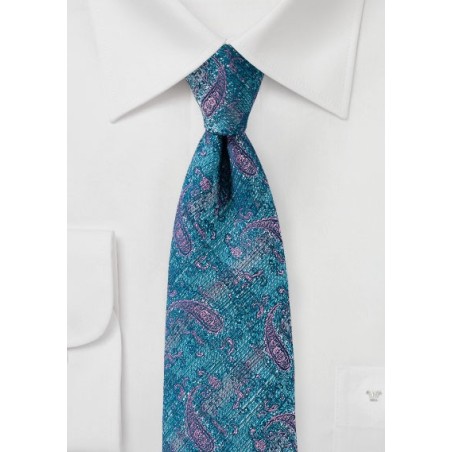 Faded Paisley Tie in Teal and Pink
