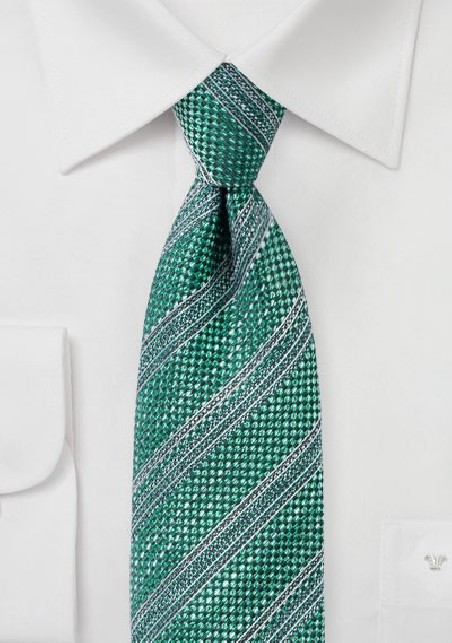 Dark Green Textured Striped Tie