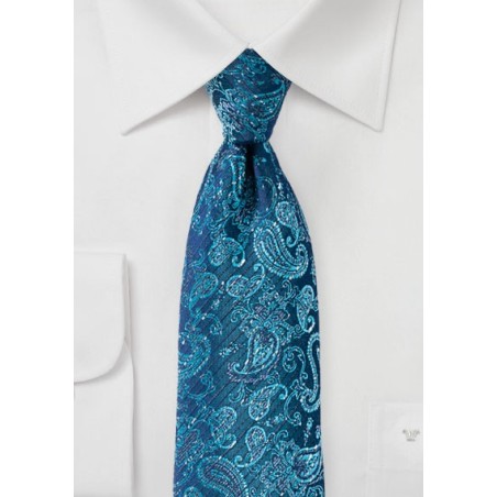 Teal and Aqua Paisley Designer Necktie
