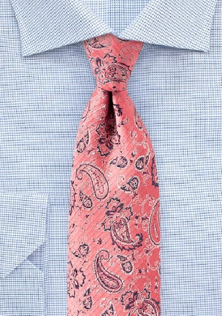 Lobster Pink Paisley Designer Tie