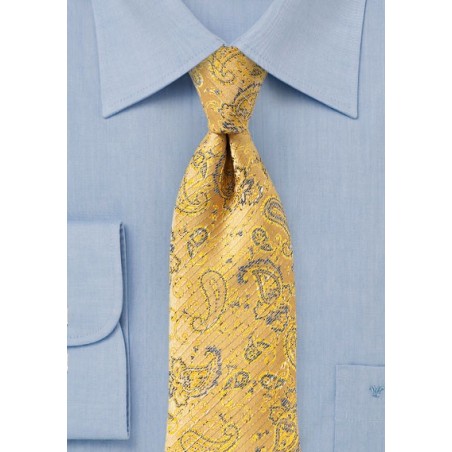 Golden Yellow Textured Paisley Tie