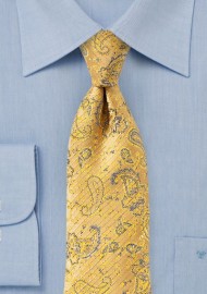 Golden Yellow Textured Paisley Tie