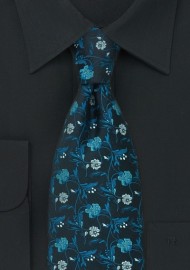 Black Tie with exotic Teal Floral Pattern