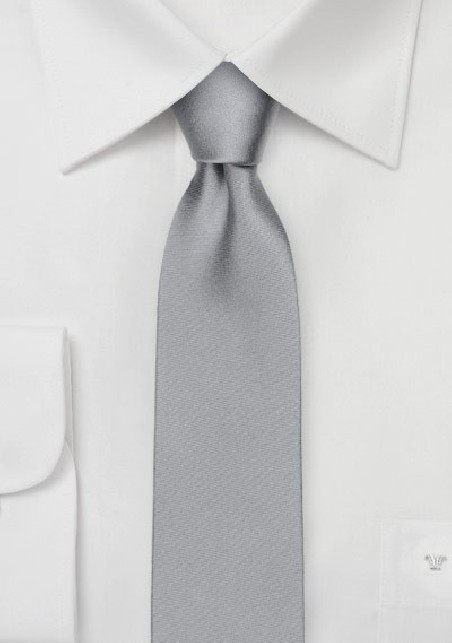 Satin Finish Silk Skinny Tie in Bright Silver