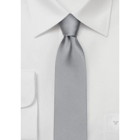 Satin Finish Silk Skinny Tie in Bright Silver