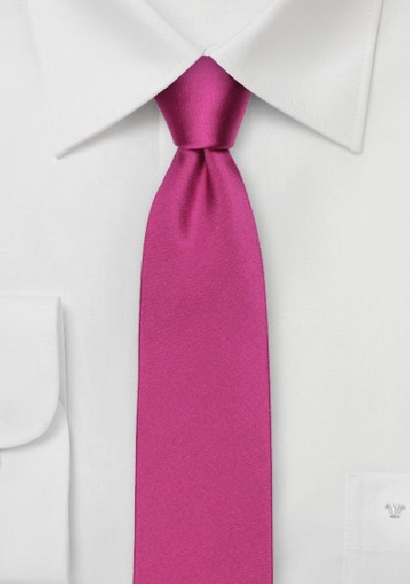 Shiny Skinny Silk Tie in Hot Pink