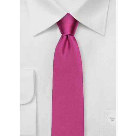 Shiny Skinny Silk Tie in Hot Pink