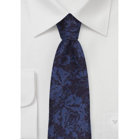 Floral Skinny Wool Tie in Navy