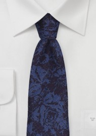 Floral Skinny Wool Tie in Navy