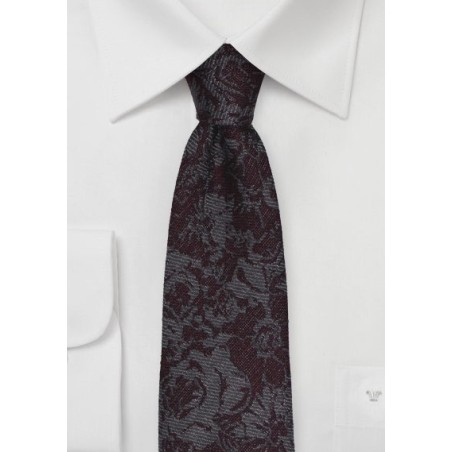 Gray Skinny Tie Burgundy Florals