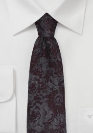 Gray Skinny Tie Burgundy Florals