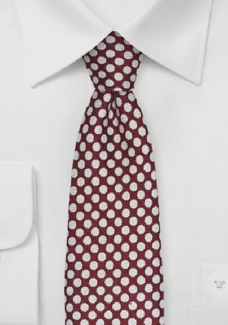 Crimson Red Polka Dot Tie in Silk and Wool