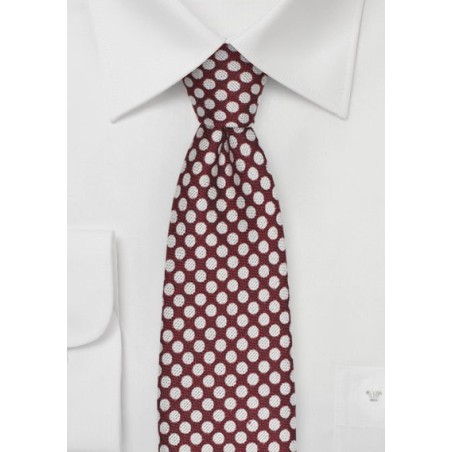 Crimson Red Polka Dot Tie in Silk and Wool