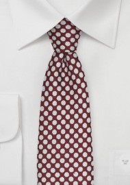 Crimson Red Polka Dot Tie in Silk and Wool
