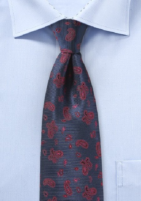 Navy Kids Tie with Red Paisley Design