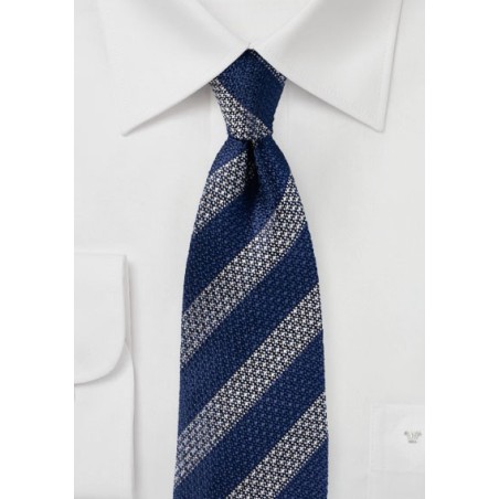 Vintage Striped Silk Tie in Navy and Silver