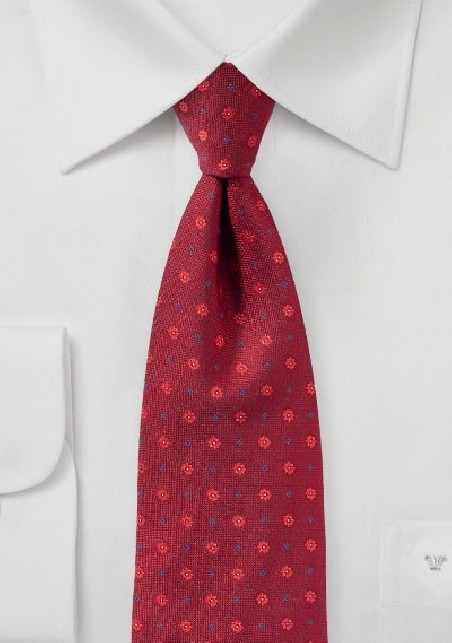 Woven Floral Tie in Cherry Red