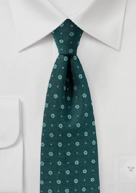 Woven Floral Tie in Hunter Green
