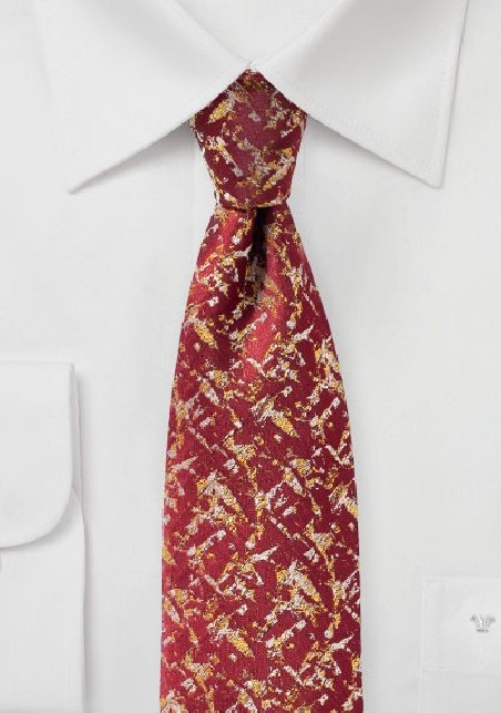 Cherry Red and Gold Designer Mens Tie
