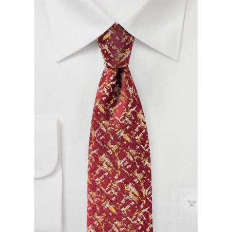 Cherry Red and Gold Designer Mens Tie
