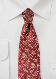 Cherry Red and Gold Designer Mens Tie