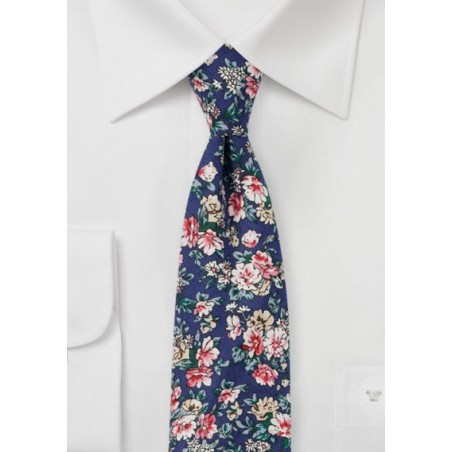 Navy, Pink, and White Cotton Print Tie