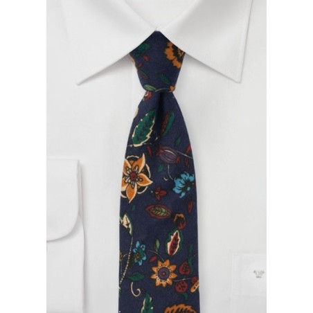 Dark Navy Flannel Print Floral Tie