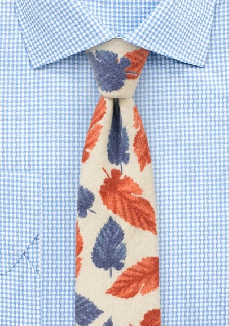 Cream, Red, and Blue Leaf Print Tie