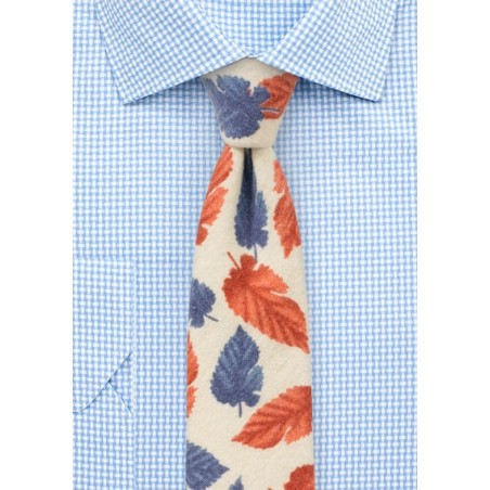 Cream, Red, and Blue Leaf Print Tie