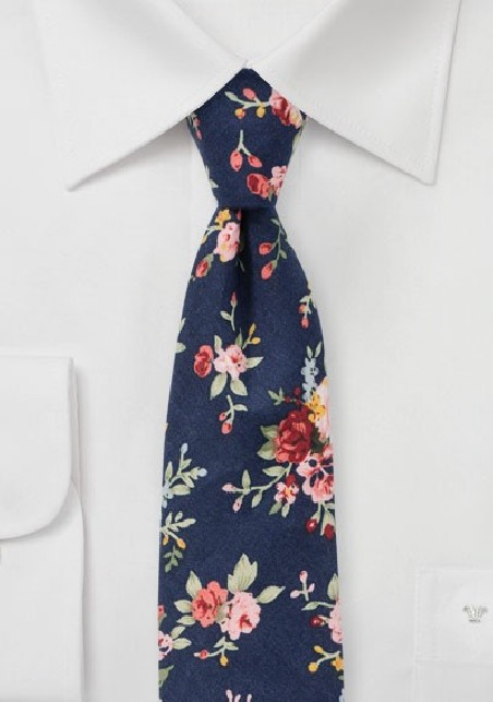 Rose Print Tie in Navy and Pink