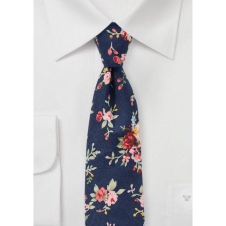 Rose Print Tie in Navy and Pink