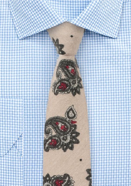 Beige Paisley Tie in Gray and Red