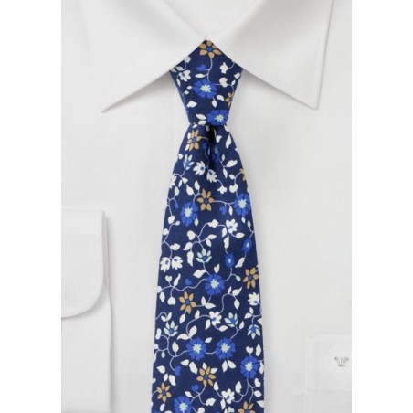 Blue and White Floral Print Tie