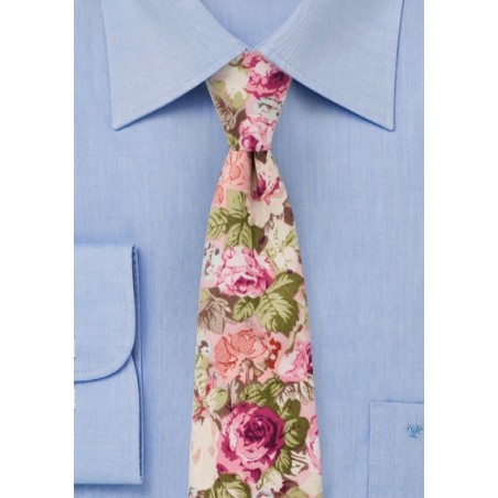 Dusty Rose Floral Tie in Cotton
