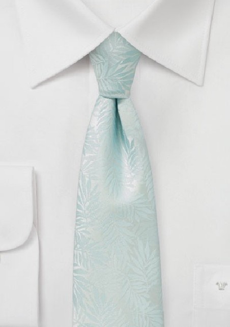 Light Beach Blue Skinny Tie with Tropical Leaf Design