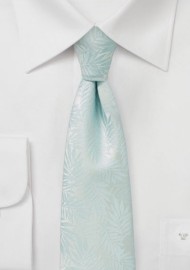 Light Beach Blue Skinny Tie with Tropical Leaf Design