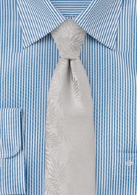 Solid Tie in Silver with Tropical Leaf Design