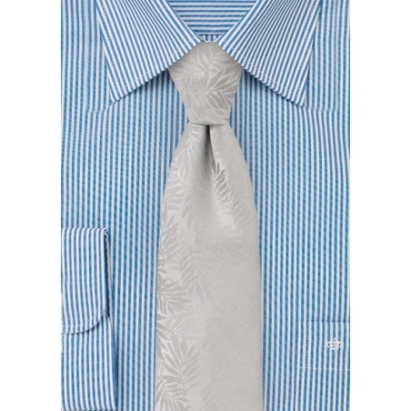 Solid Tie in Silver with Tropical Leaf Design