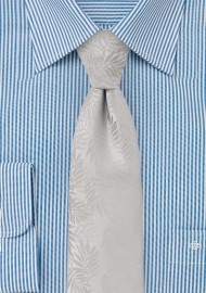 Solid Tie in Silver with Tropical Leaf Design