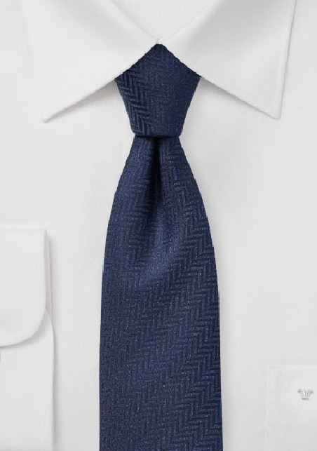 Navy Herringbone Texture Tie in Skinny Cut
