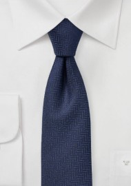 Navy Herringbone Texture Tie in Skinny Cut