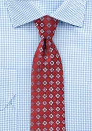 Cherry Red Tie with Florals in Lavender and Sky Blue