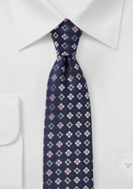 Checkered Flora Tie in Navy and Pink