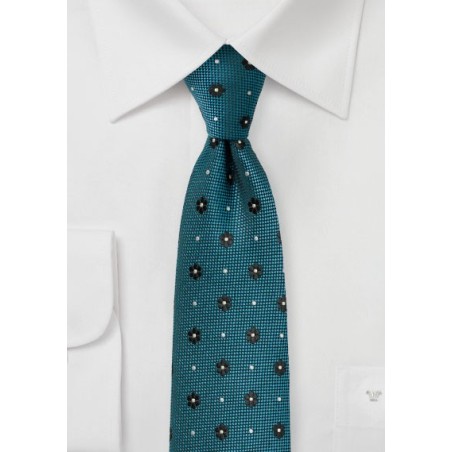 Teal Green Floral Skinny Tie