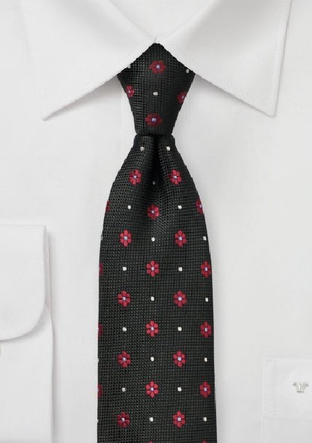 Black and Red Woven Floral Tie