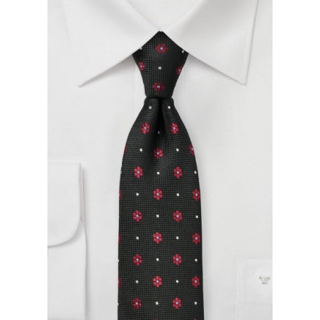 Black and Red Woven Floral Tie