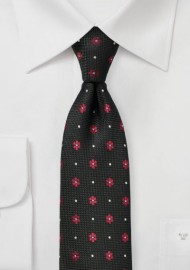 Black and Red Woven Floral Tie