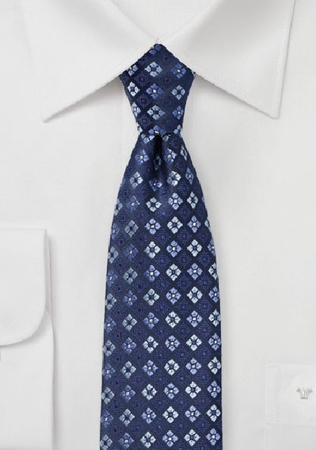 Navy and Royal Blue Checkered Floral Tie