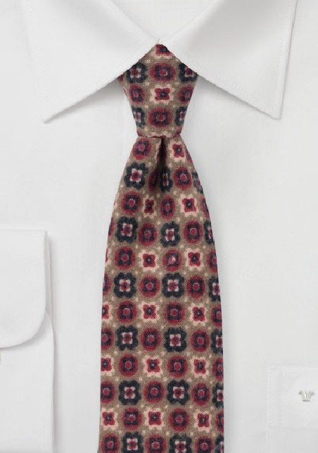 Medallion Print Flannel Tie in Toffee